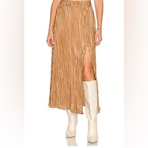 LPA x Revolve metallic, accordion pleated midi skirt with front slit